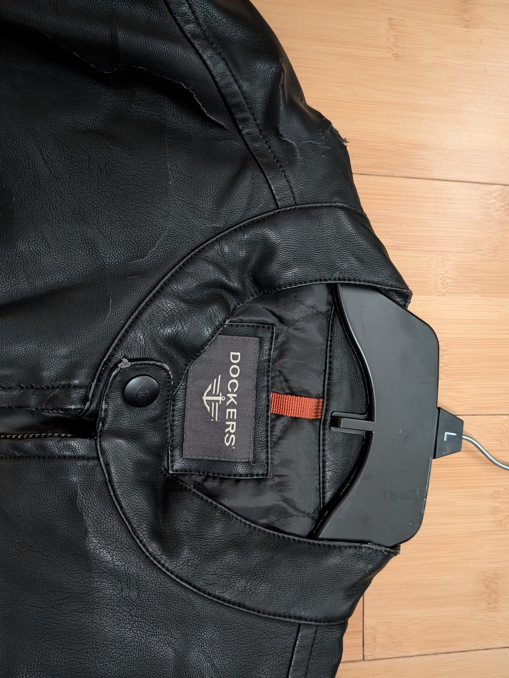 Dockers Men's Black Leather Bomber Jacket
